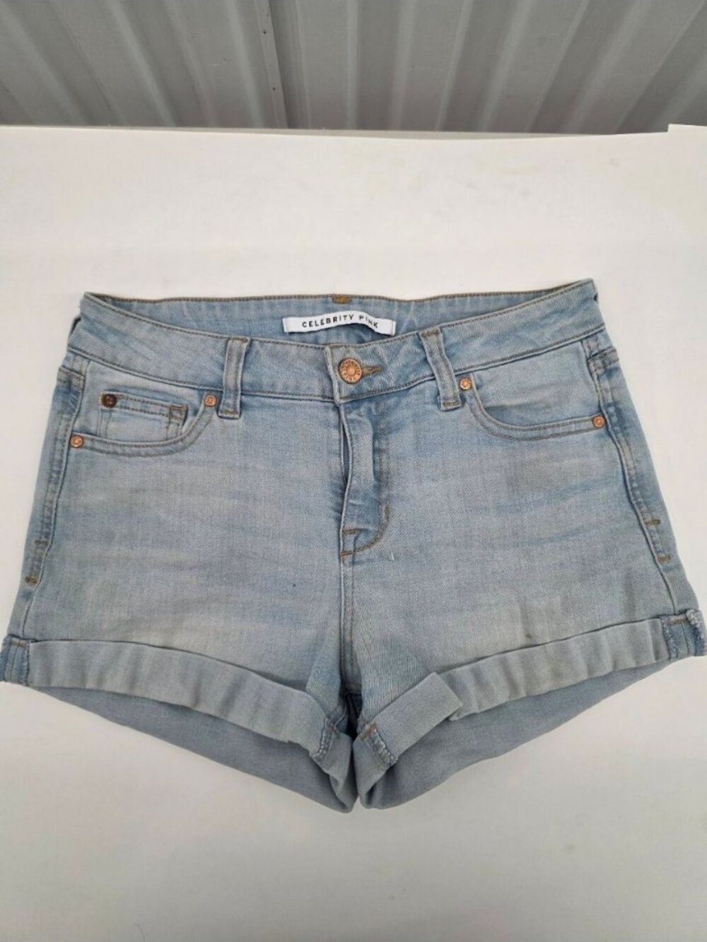 CELEBRITY PINK Women's Light Wash Blue Denim Shorts Cuffed Distressed